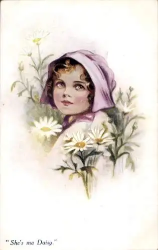 Ak Mädchen-Porträt, Margeriten