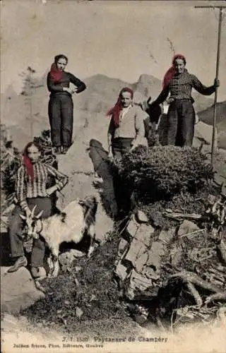 Ak Champéry, Bäuerinnen, Ziege