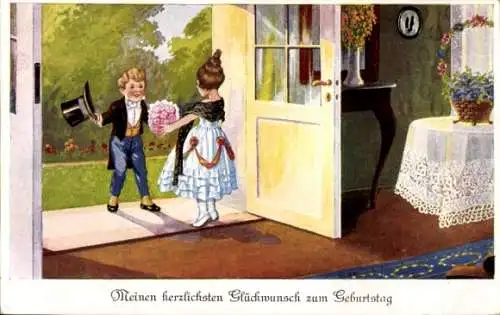 Ak Glückwunsch Geburtstag, Blumen, Kinder