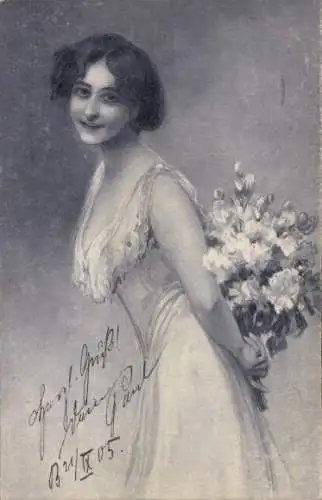 Ak Junge Frau, Portrait, Blumen