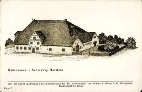 Künstler Ak Bauernhaus in Schleswig Holstein