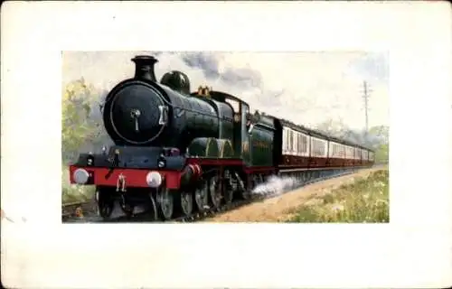 Künstler Ak Eisenbahn, Dampflokomotive in Fahrt