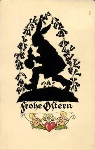 Scherenschnitt Ak Frohe Ostern, Osterhase, Engel