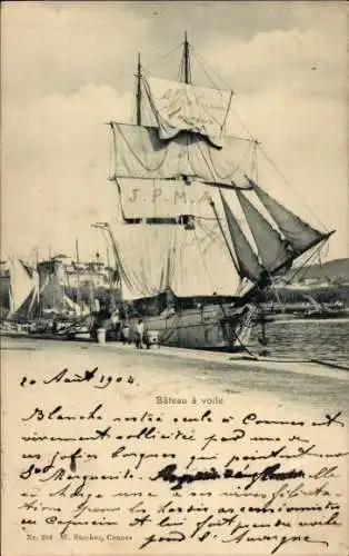 Ak Cannes Alpes Maritimes, Segelschiff im Hafen von Cannes