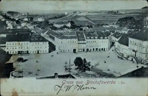Ak Bischofswerda in Sachsen, Stadtplatz  historische Architektur, alte Markthäuser