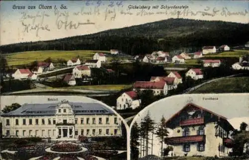 Ak Gickelsberg Ohorn in Sachsen, Gruss aus Ohorn I. 5a, Schloß, Gickelsberg mit Schwedenstein,...
