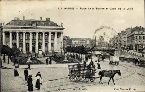 Ak Nantes Loire Atlantique, Place de la Bourse, Quais de la Loire,  Architektur, Kutsche