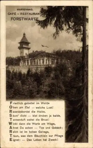 Gedicht Ak Mariánské Lázně Marienbad Reg. Karlsbad, Cafe Restaurant Forstwarte