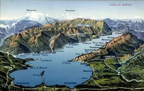 Landkarten Ak Garda Veneto, Val Giudicaria, Capring, M. Baldo