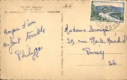 Ak Ducey Manche, Rue du Génie, Hostellerie