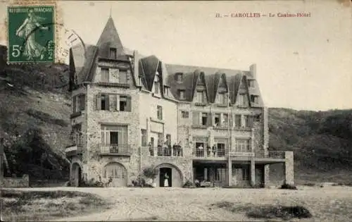 Ak Carolles Plage Jullouville Manche, Historisches Casino-Hotel, beeindruckende Architektur, Schw