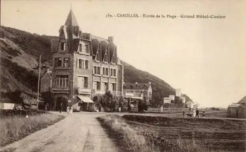 Ak Carolles Plage Jullouville Manche, Grand Hotel, Casino, Weg zum Strand