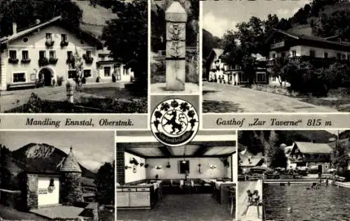 Ak Mandling Schladming Steiermark, Gasthof Zur Taverne, 815 m,  mit mehreren Bildern