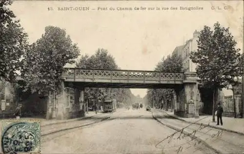 Ak Saint Ouen Seine Saint Denis, Pont du Chemin de fer sur la rue des Batignolles