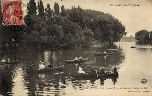 Ak Saint Ouen Seine Saint Denis, Une joyeuse Partie de Canotage autour de l'Ile