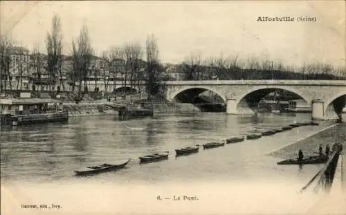 Ak Alfortville Val de Marne, Brücke, Seine, Boote, Landschaft