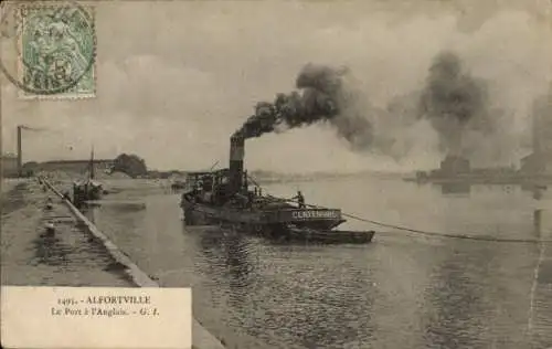 Ak Alfortville Val de Marne, Dampfschiff, Hafen