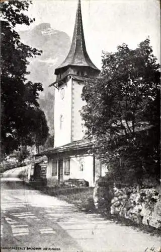Ak Gsteig bei Gstaad Kanton Bern, Kirche mit Schlauchhorn