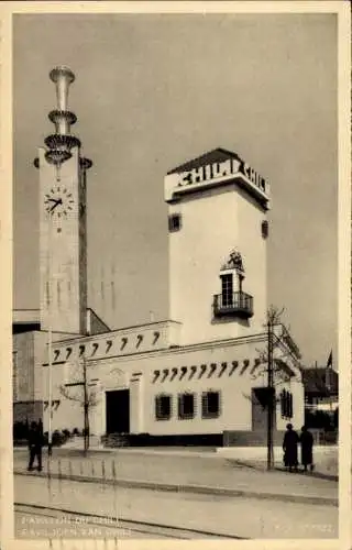 Ak Bruxelles Brüssel, Pavillon du Chill, Uhrenturm, 1935, Architektur