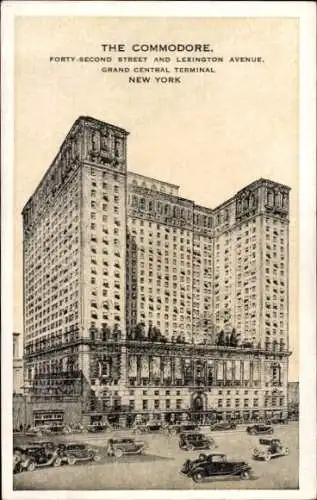 Ak New York City USA, Gebäude Commodore, Grand Central Terminal, Autos, Stadtansicht