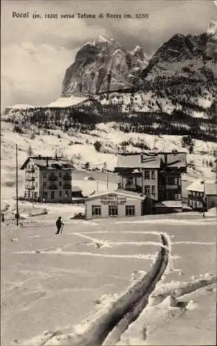 Ak Ampezzo Friuli Venezia Giulia Italien, Schneelandschaft, Berge, Tofana di Rozes, Pocol Gebäude