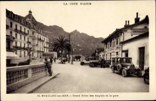 Ak Beaulieu sur Mer Alpes Maritimes, Grand Hotel des Anglais, Gare