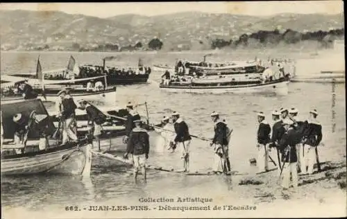 Ak Juan les Pins Alpes Maritimes, Debarquement de l'Escadre