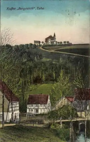 Ak Euba Chemnitz in Sachsen, Kaffee "Bergeshöh", landschaftliche Darstellung, Hügel, Bäume, Häuse