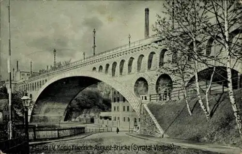 Ak Plauen im Vogtland, König Friedrich-August-Brücke, massive Wölbbrücke, Höhe 18 m, Spannweite 9