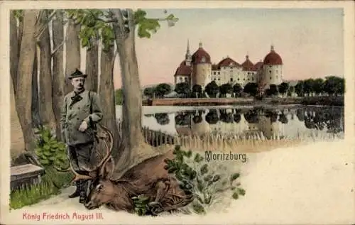 Ak Moritzburg in Sachsen, Jagdschloss, König Friedrich August III.