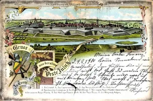Litho Jülich in Nordrhein Westfalen, Gruß aus der alten Veste, Panorama