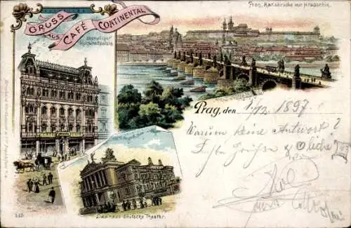 Litho Praha Prag Tschechien, Café Continental, Karlsbrücke, Hradschin, deutsches Theater