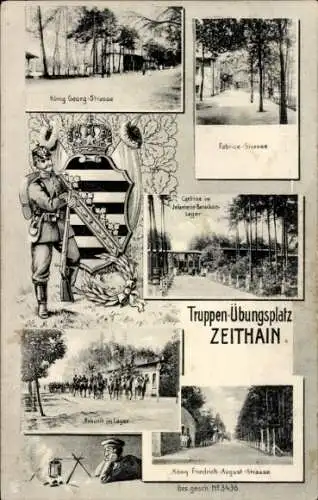 Ak Zeithain in Sachsen, Truppenübungsplatz, König Georg-Straße, Kantine, Baracken