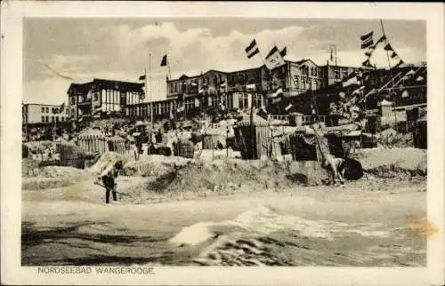 Ak Nordseebad Wangeroog Wangerooge in Ostfriesland, Nordseebad  Strand, Gebäude, Flaggen, Badegäs