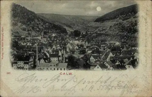 Ak Calw im Schwarzwald, Schwarz-Weiß-Foto von  Stadtansicht, Mondschein, Verlag Emil Georgii