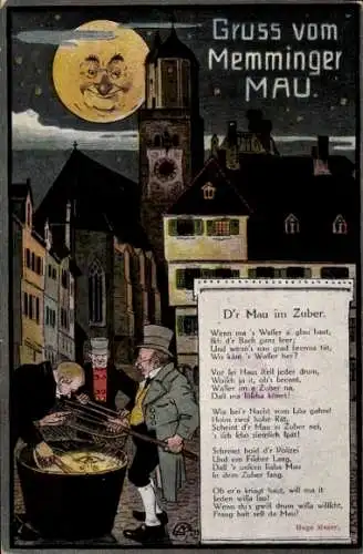 Ak Memmingen in Schwaben, Gruss vom Memminger Mau, Humorvolle Szene mit Waller und Koch