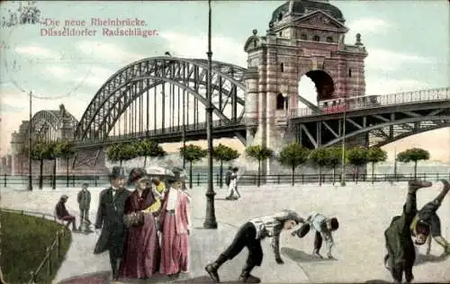 Ak Düsseldorf am Rhein, Die neue Rheinbrücke, Düsseldorfer Radschläger