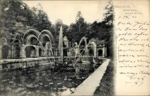 Ak Bayreuth in Oberfranken, Eremitage, untere Grotte, Springbrunnen