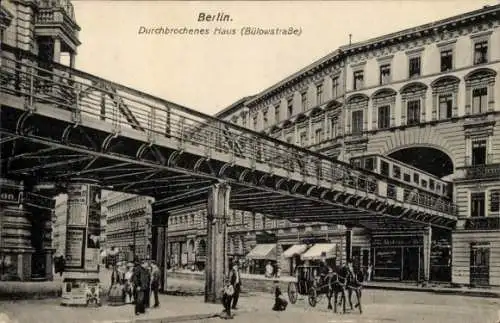 Ak Berlin Schöneberg, Durchbrochenes Haus, Bülowstraße, Hochbahn
