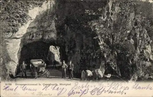Ak Gausbach Forbach im Schwarzwald Baden, Straßentunnel im Murgtal, Felsen