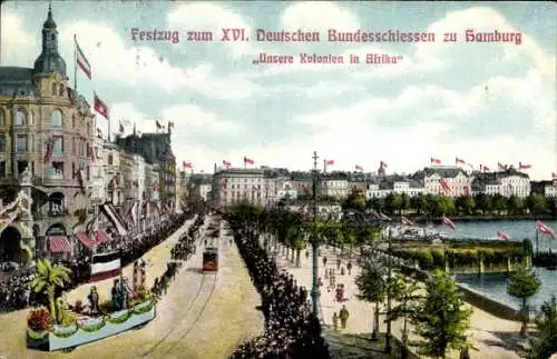 Ak Hamburg Mitte Altstadt, Festzug zum XVI. Deutschen Bundesschiessen, Unsere Kolonien in Afrika