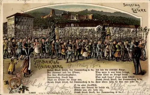 Litho Heidelberg am Neckar, Sommertag, Stadtumzug