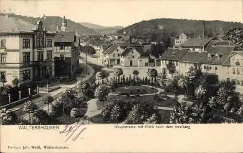 Ak Waltershausen in Thüringen, Stadtansicht, Hauptstraße, Blick auf den Inselberg, Verlag Joh. We