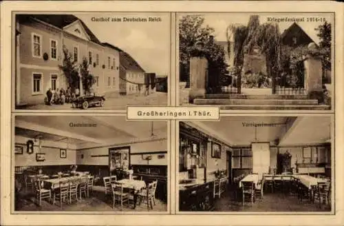 Ak Großheringen in Thüringen, Gasthof zum Deutschen Reich, Kriegerdenkmal 1914-18, Gastzimmer