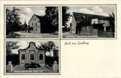 Ak Spielberg Steiermark, Kirche, Pfarre, Schule, Gasthof, Kriegerdenkmal