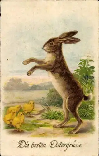 Ak Ostergrüße, Küken, Osterhase