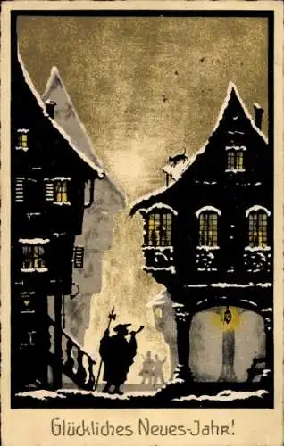 Ak Glückwunsch Neujahr, Nachtwächter, Stadt
