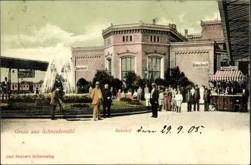 Ak Piła Schneidemühl Pommern, Bahnhof
