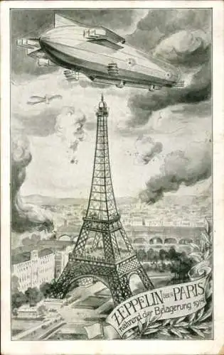 Künstler Ak Paris, Zeppelin während der Belagerung 1914