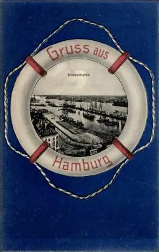 Passepartout Ak Hamburg, Niederhafen, Rettungsring